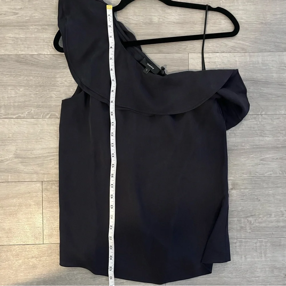 Theory Asymmetrical, One-shoulder Silk Blouse with Ruffle - Picture 10 of 12